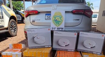 PM apreende celulares e robôs contrabandeados do Paraguai em Jesuítas