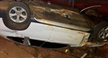 Carro capota na PR-180 em Cascavel com família que viajava para casamento no MT