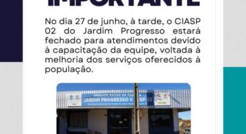CIASP 2 no Jardim Progresso com atendimento somente no período da manhã nesta sexta-feira(27)