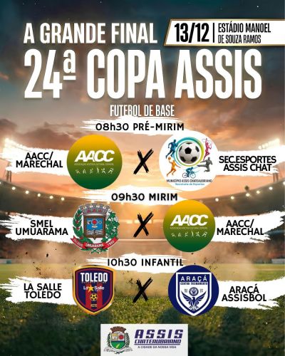 Final da 24ª Copa Assis de Futebol Categoria de Base 2025 acontece no dia 13 de dezembro