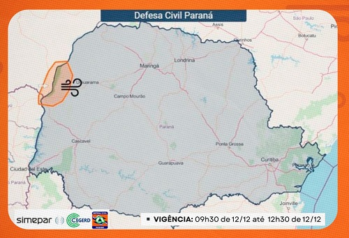 Simepar e Defesa Civil alertam para tempestades severas no Oeste e Noroeste nesta sexta