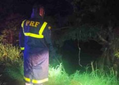 Caminhão cai em represa na BR-116 e deixa criança morta e pai desaparecido no Paraná