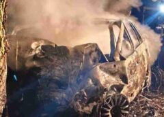 Dois morrem carbonizados após carro bater contra árvore em Santa Terezinha de Itaipu