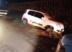 Jovem perde o controle, carro sai da pista e bate em barranco na PR 182 em Maripá