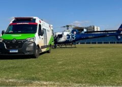 IDOSO É TRANSFERIDO DE HELICÓPTERO DE ASSIS CHATEAUBRIAND PARA O HOSPITAL UNIVERSITÁRIO DE CASCAVEL